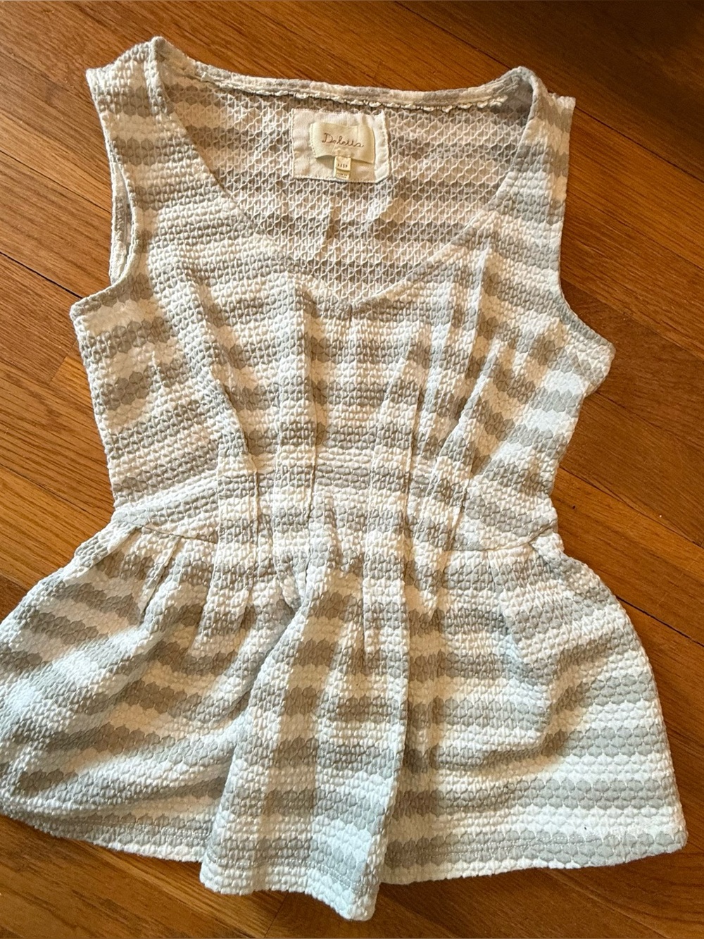 Deletta by Anthropologie Cream and Light Gray Textured Knit Peplum Top